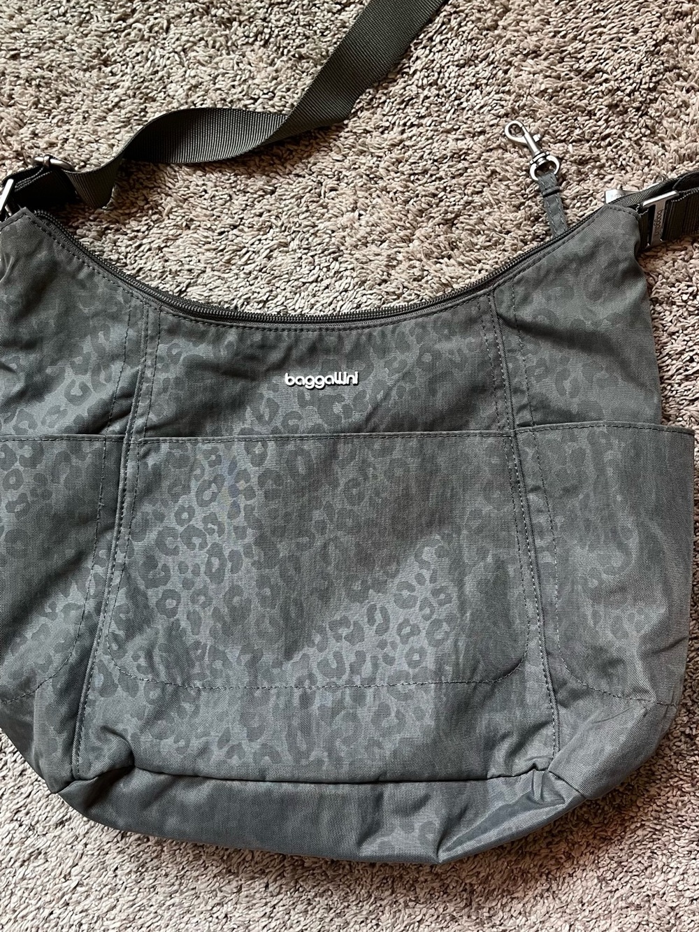 Baggallini Charcoal Hobo Leopard-Print Shoulder Crossbody